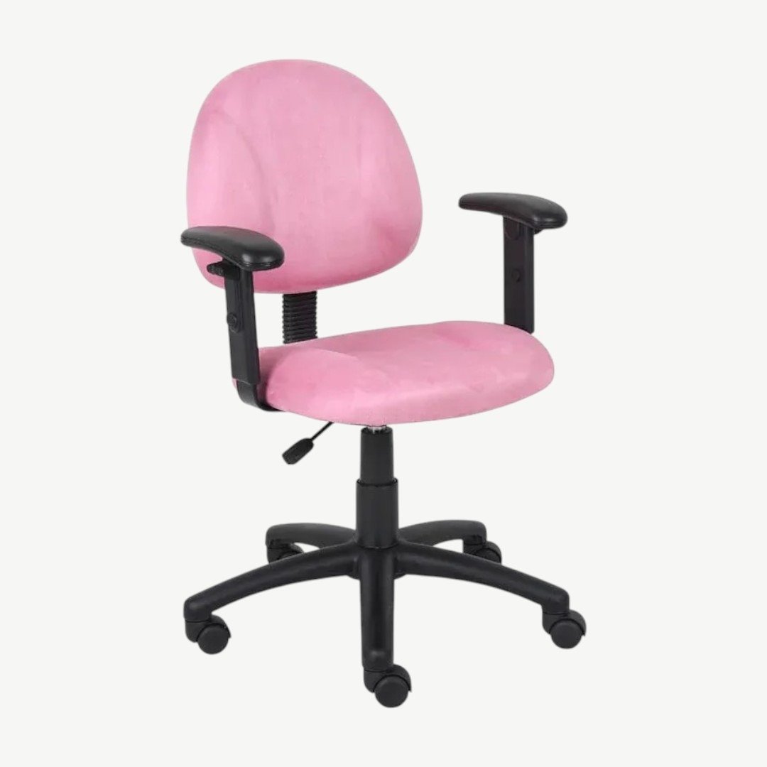 Boss Pink Microfiber Deluxe Posture Chair W/ Adjustable Arms. - Image 2