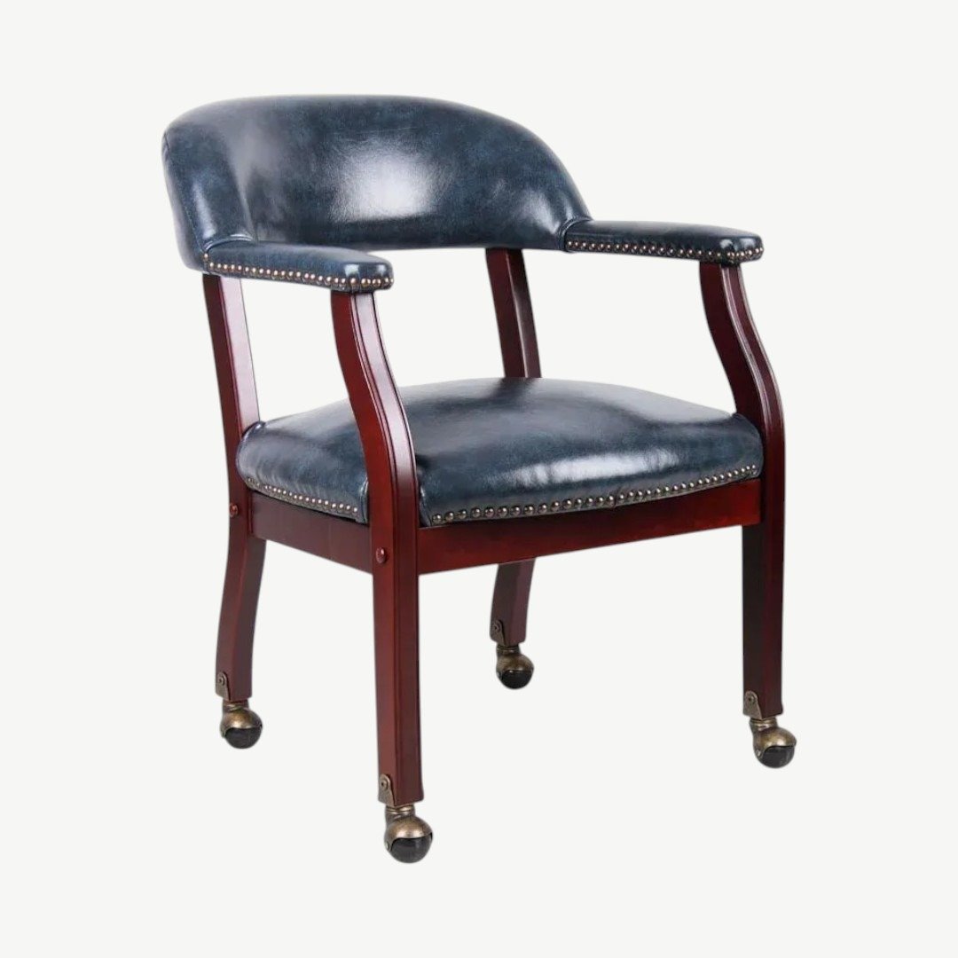 Boss Captain’s guest, accent or dining chair in Blue Vinyl W/ Casters - Image 2