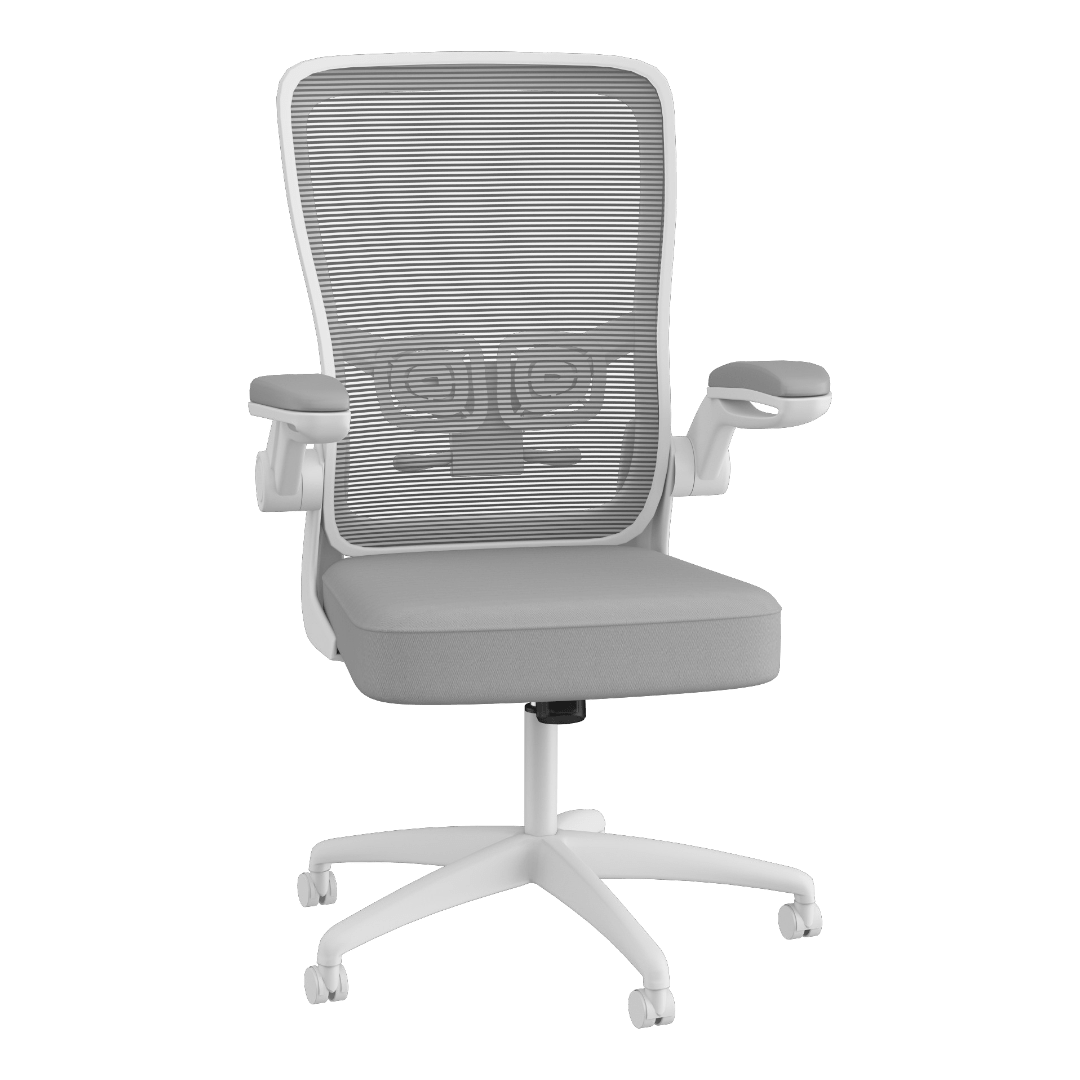 Boss Grey Mesh, Flip Arm, Task Chair, White Frame - Image 9