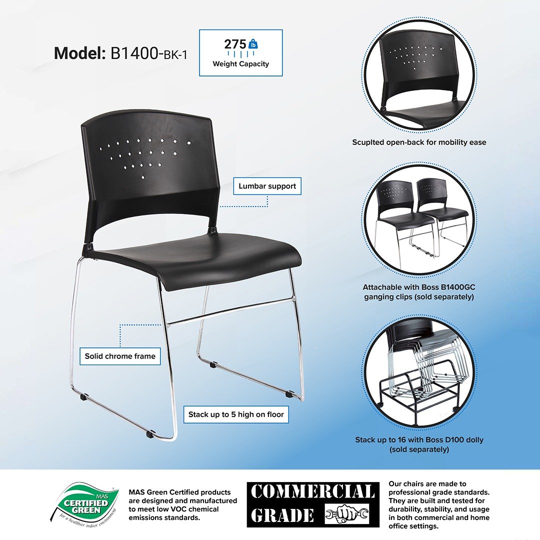 Boss Black Stack Chair With Chrome Frame 2 Pcs Pack - Image 6