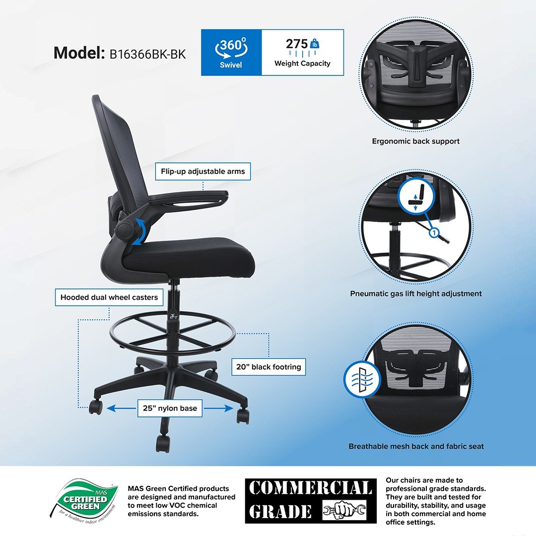 Boss Black Mesh, Flip Arm, Stool - Image 4