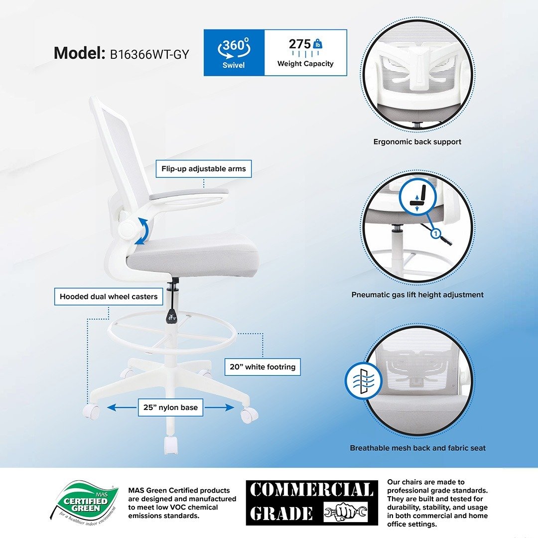 Boss Grey Mesh, Flip Arm, Stool - Image 4