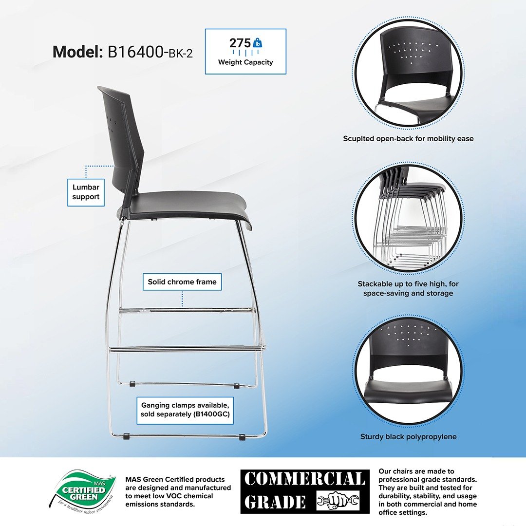 Boss Black Stool With Chrome Frame - Image 5