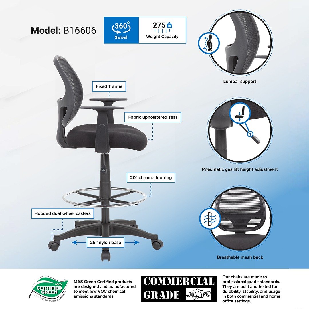 Boss Commercial Grade Mesh Stool W/ T-Arms - Image 7