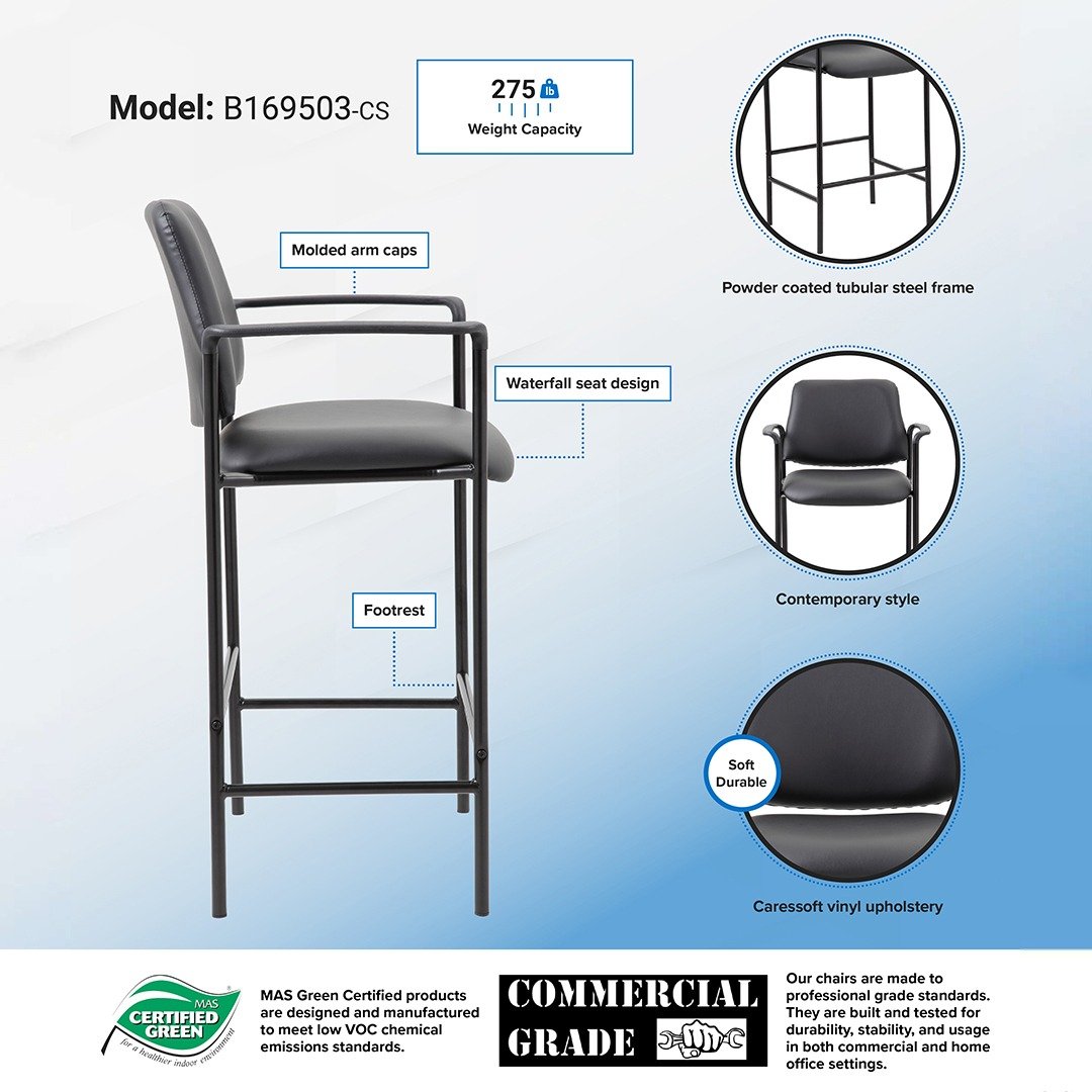Boss Square Back Diamond Stool W/Arm In Black Caressoft - Image 6
