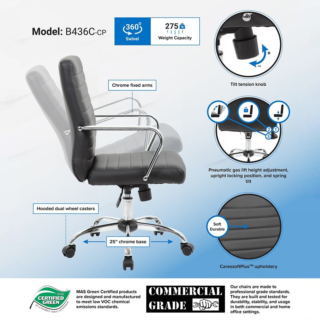Boss Retro Task Chair with Chrome Fixed Arms - Image 7