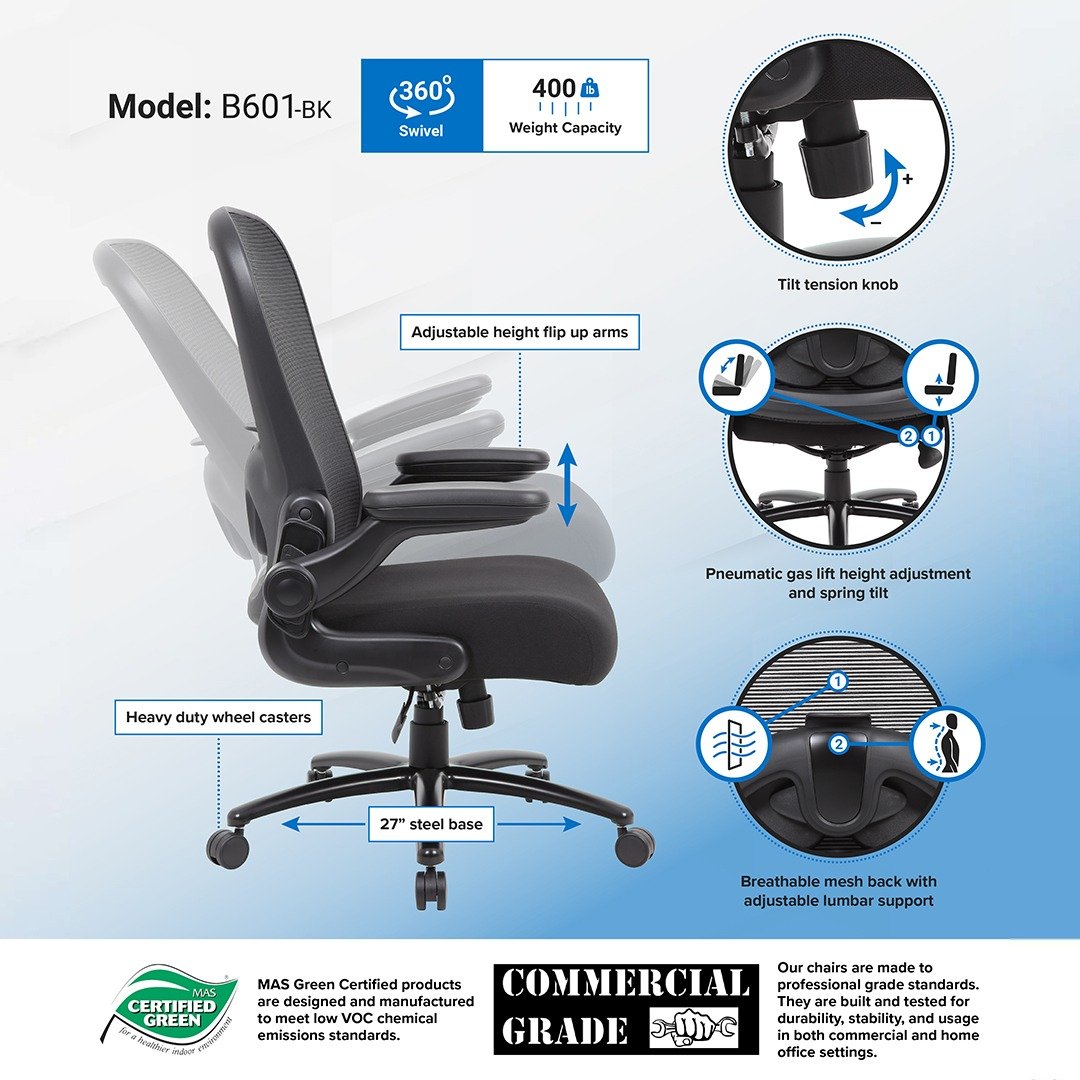 Boss Mesh Heavy Duty Chair, 400 lb weight capacity - Image 7