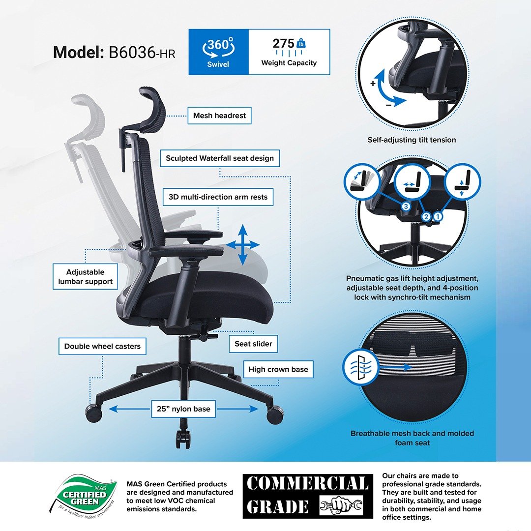 Boss Mesh Task Chair w/Headrest - Image 3