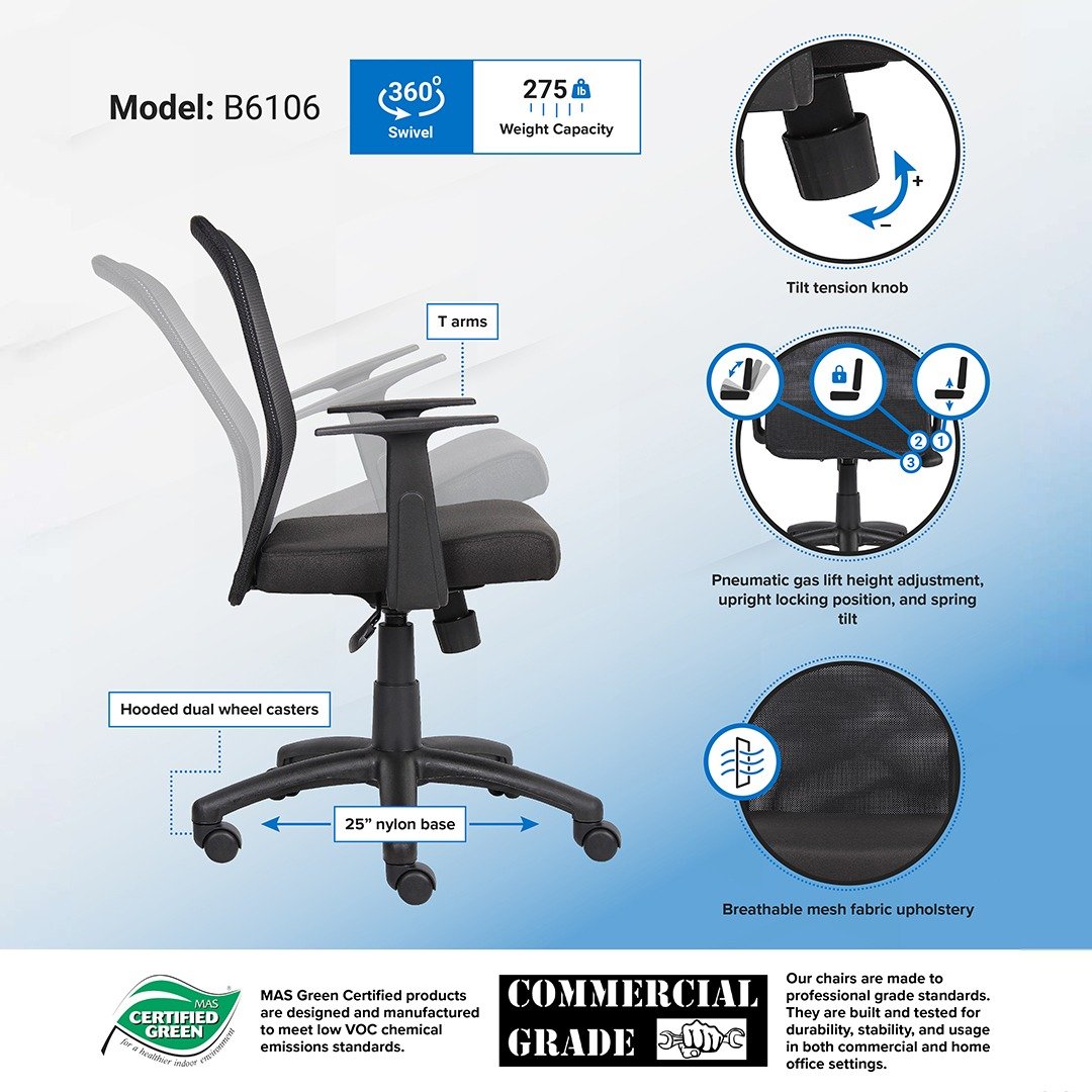 Boss Budget Mesh Task Chair W/ T-Arms - Image 6