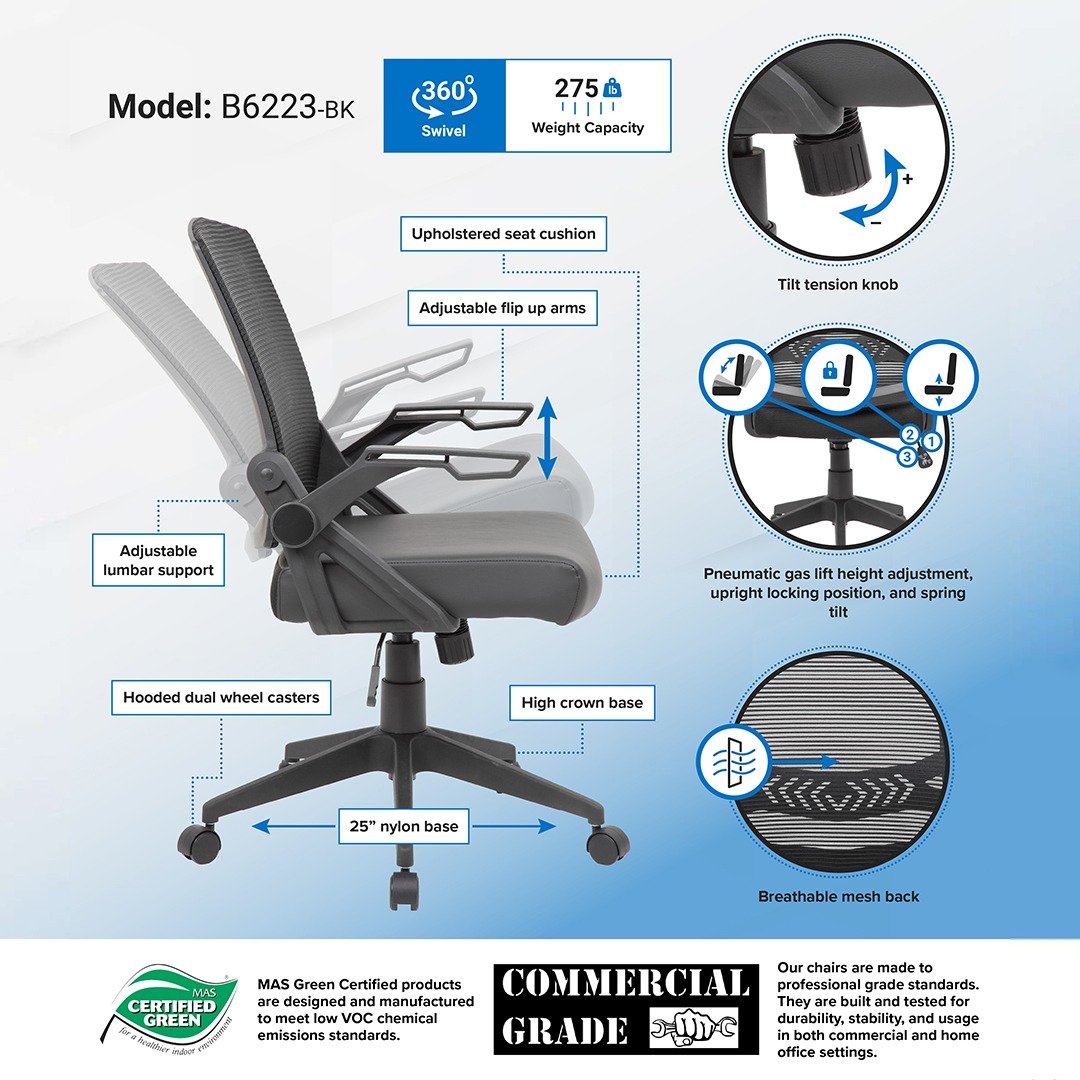 Boss Mesh Flip Arm Task Chair - Image 5