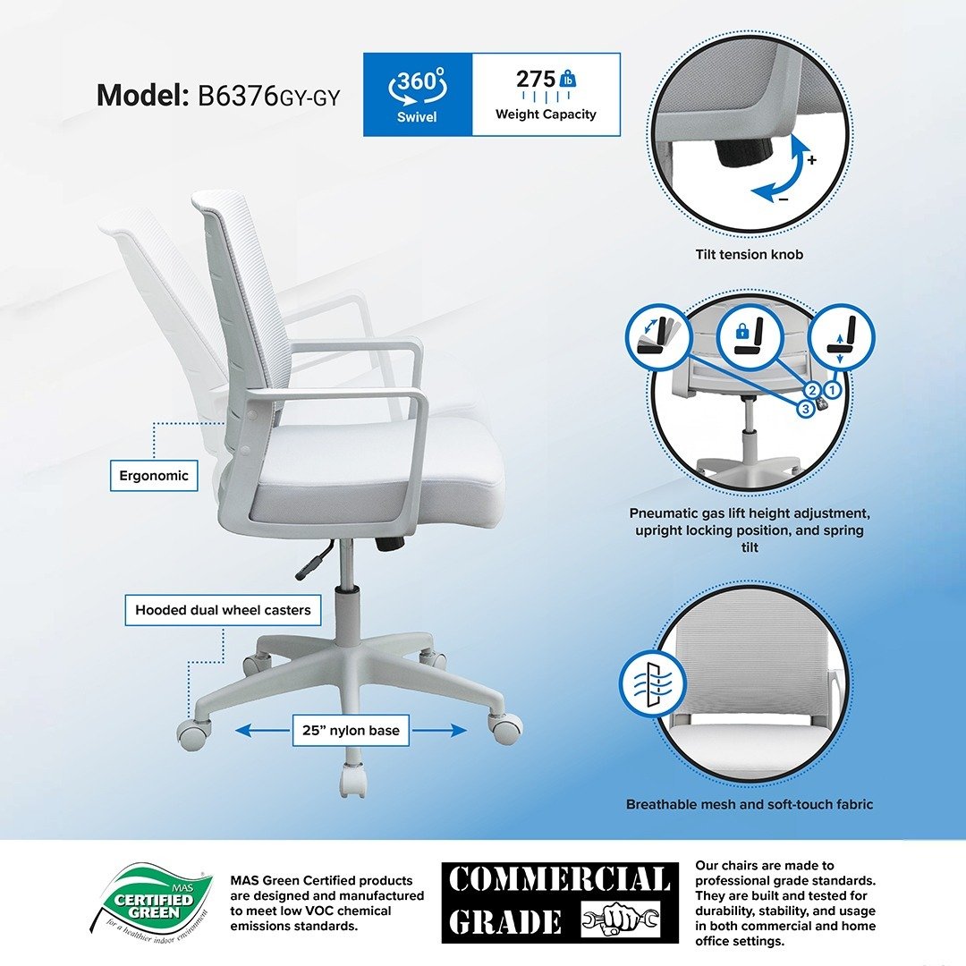 Boss Grey Mesh, Flip Arm, Task Chair, White Frame - Image 8