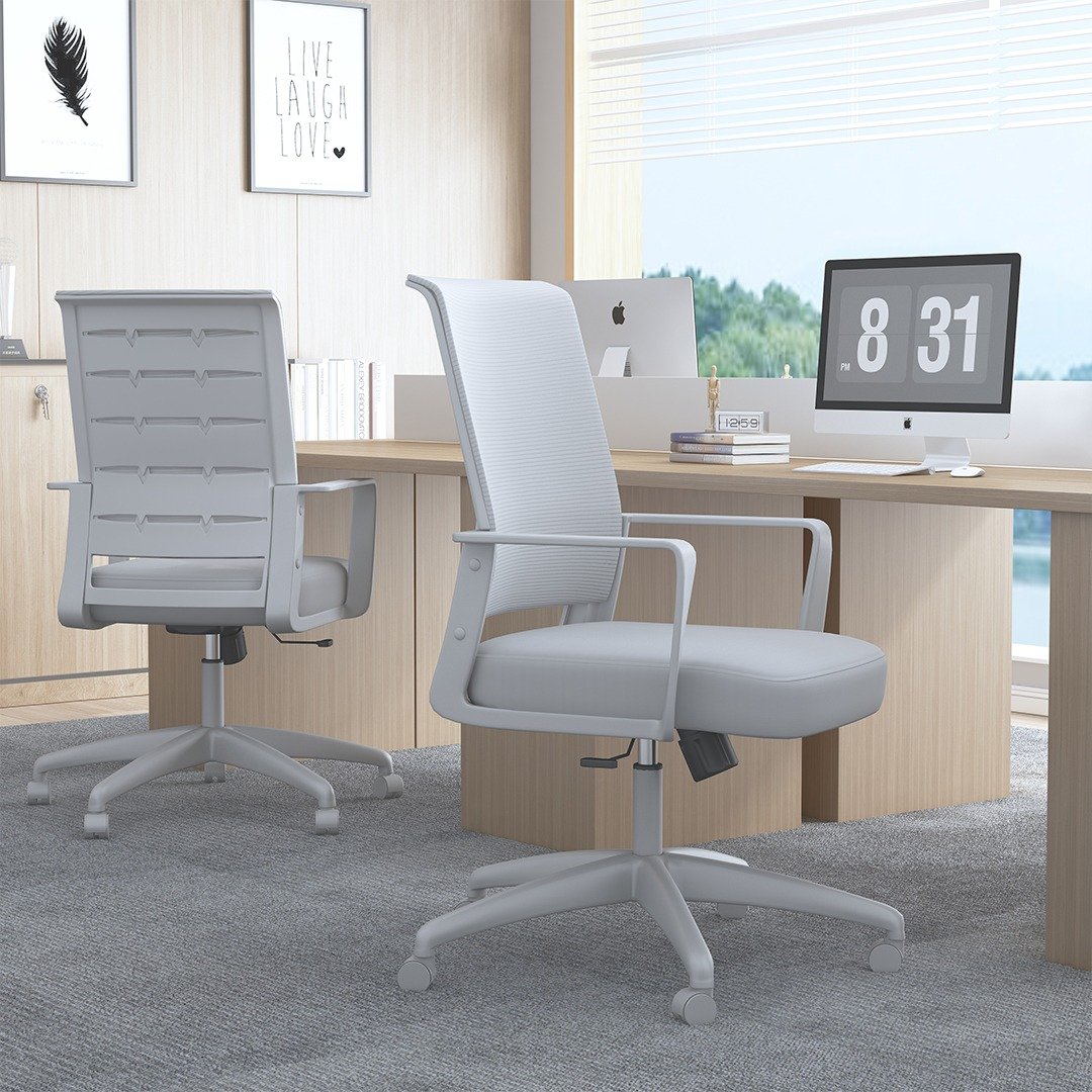 Boss Grey Mesh, Flip Arm, Task Chair, White Frame - Image 3