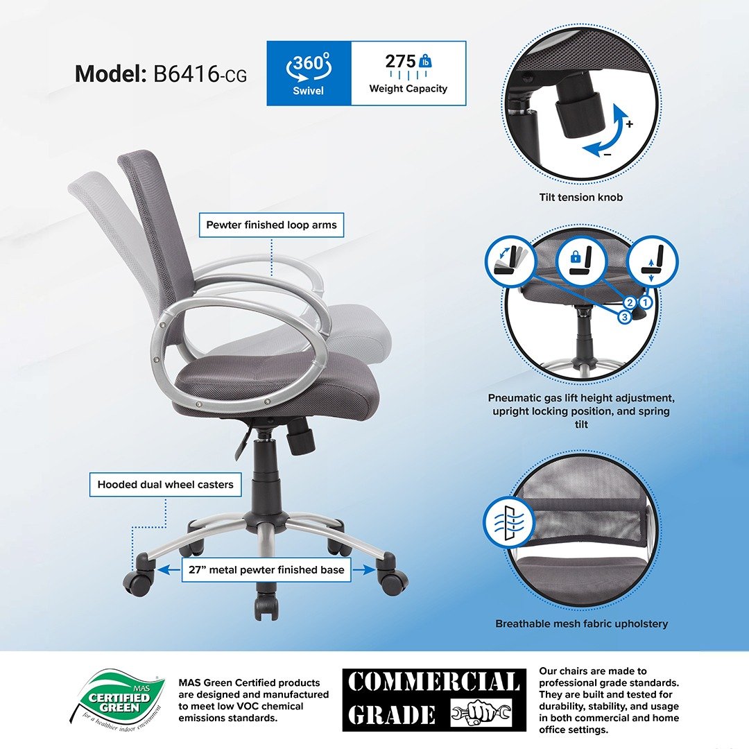 Boss Mesh Back W/ Pewter Finish Task Chair - Image 6