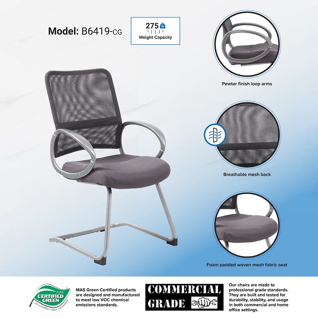 Boss Mesh Back W/ Pewter Finish Guest Chair - Image 2