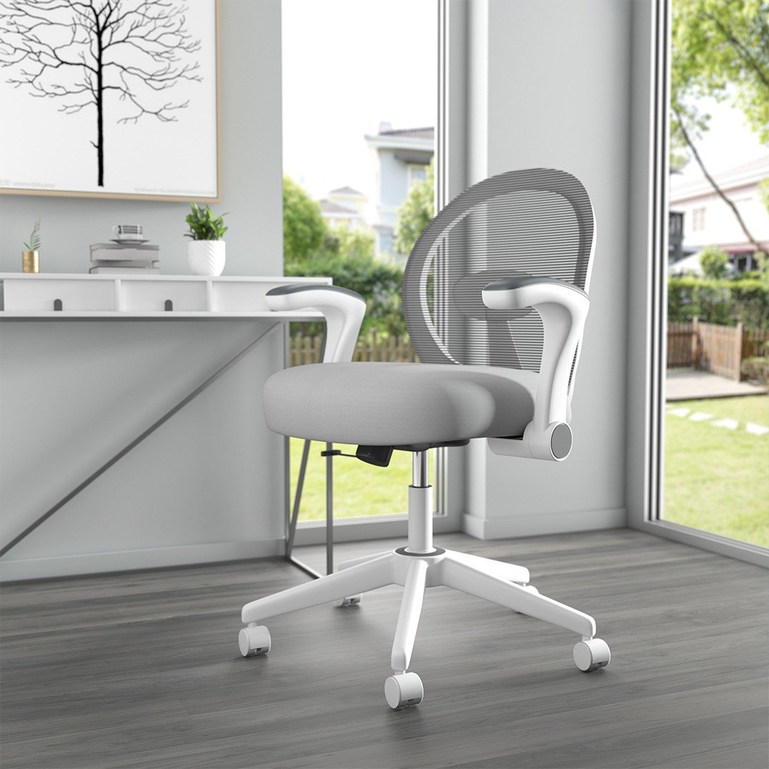 Boss Grey Mesh, Flip Arm, Task Chair, White Frame - Image 6