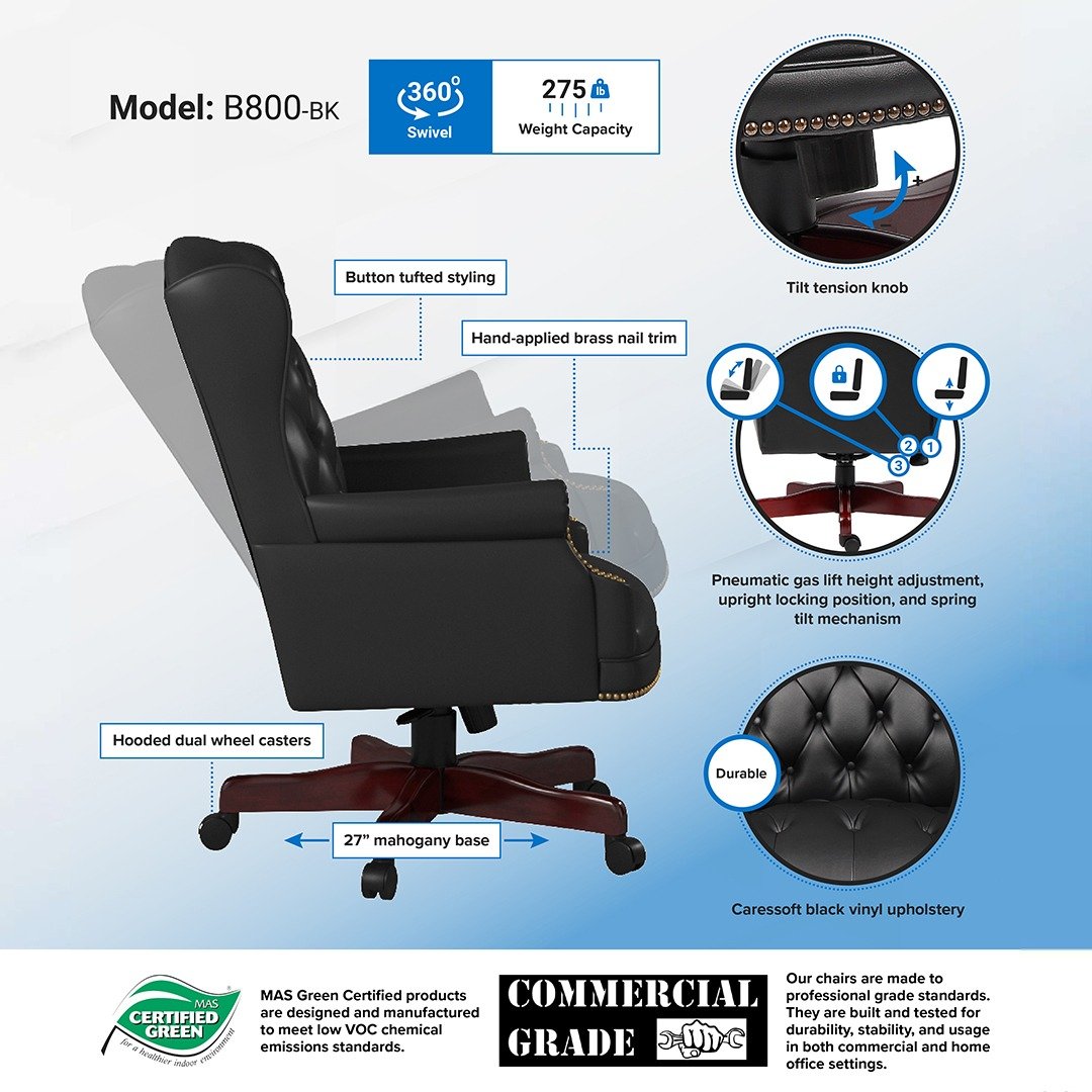 Boss Wingback Traditional Chair In Black - Image 7