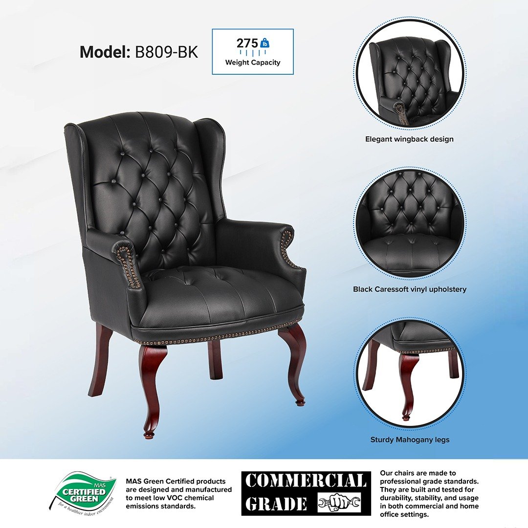 Boss Wingback Traditional Guest Chair In Black - Image 3