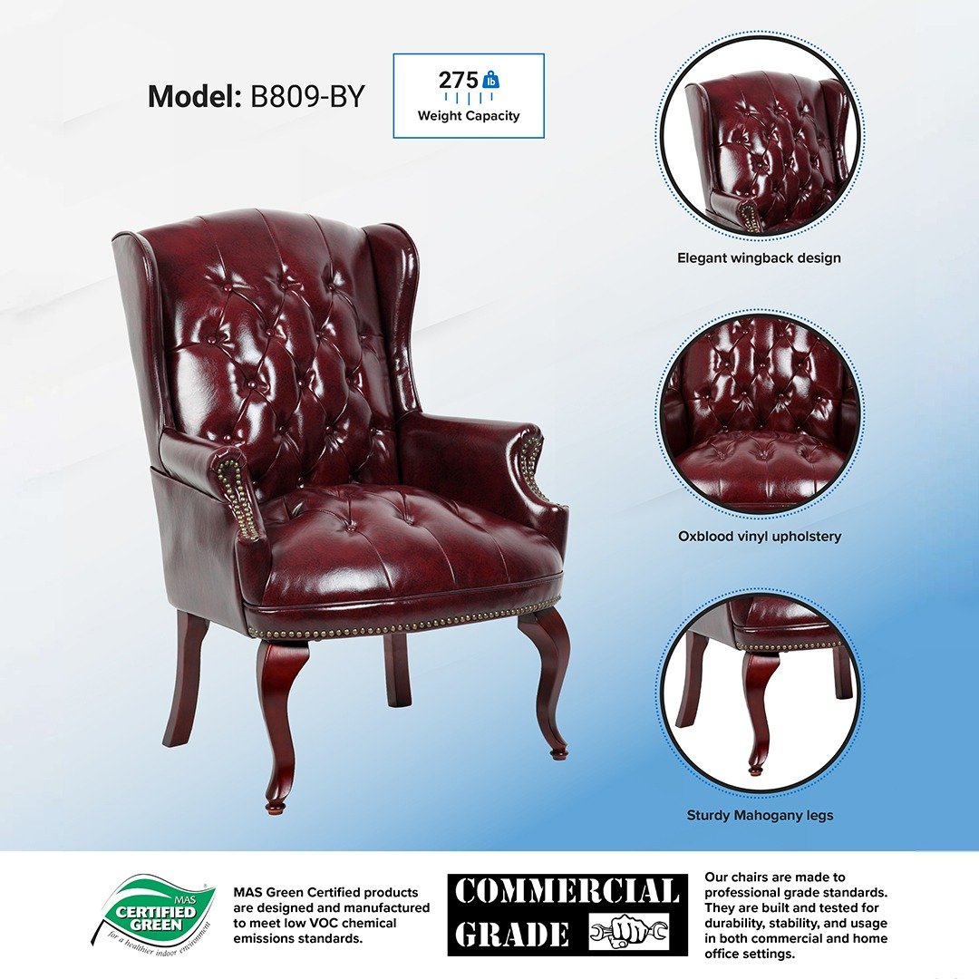 Boss Wingback Traditional Guest Chair In Burgundy - Image 7