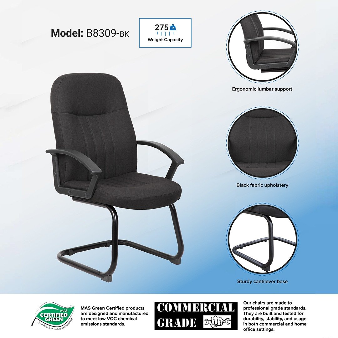 Boss Mid Back Fabric Guest Chair In Black - Image 4