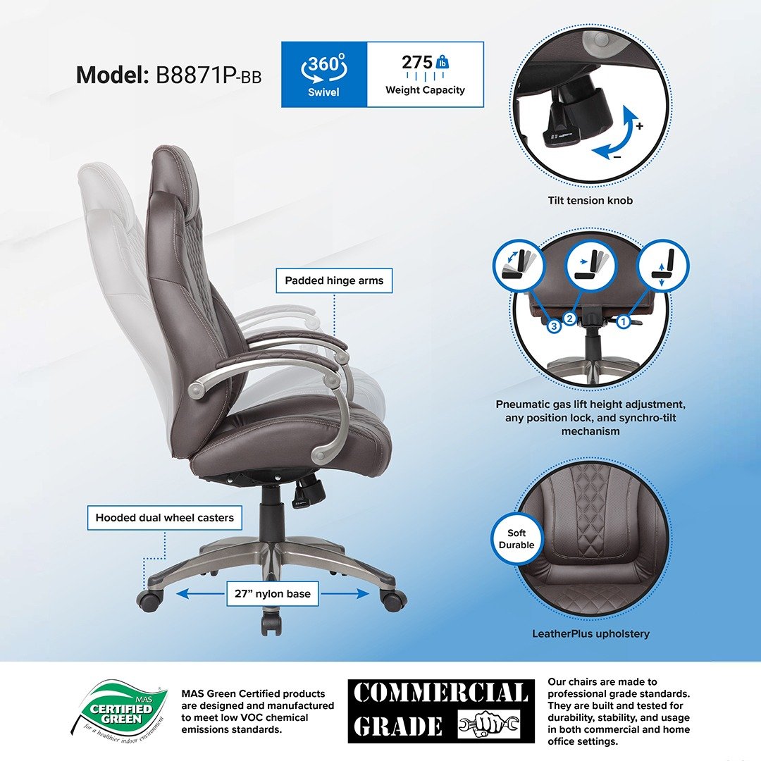 Boss Executive Hinged Arm Chair - Brown - Image 2