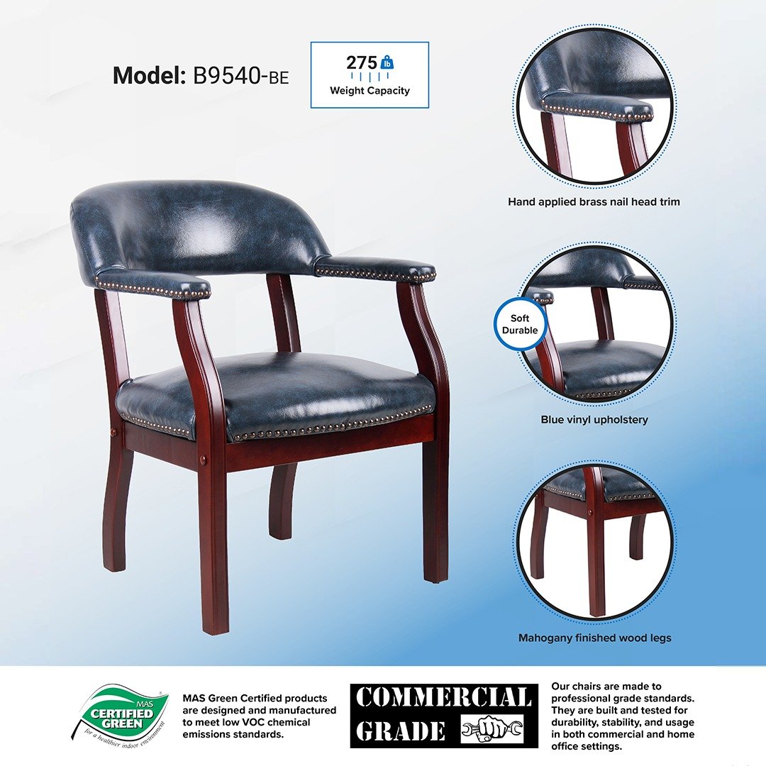 Boss Captain's guest, accent or dining chair in Blue Vinyl - Image 6
