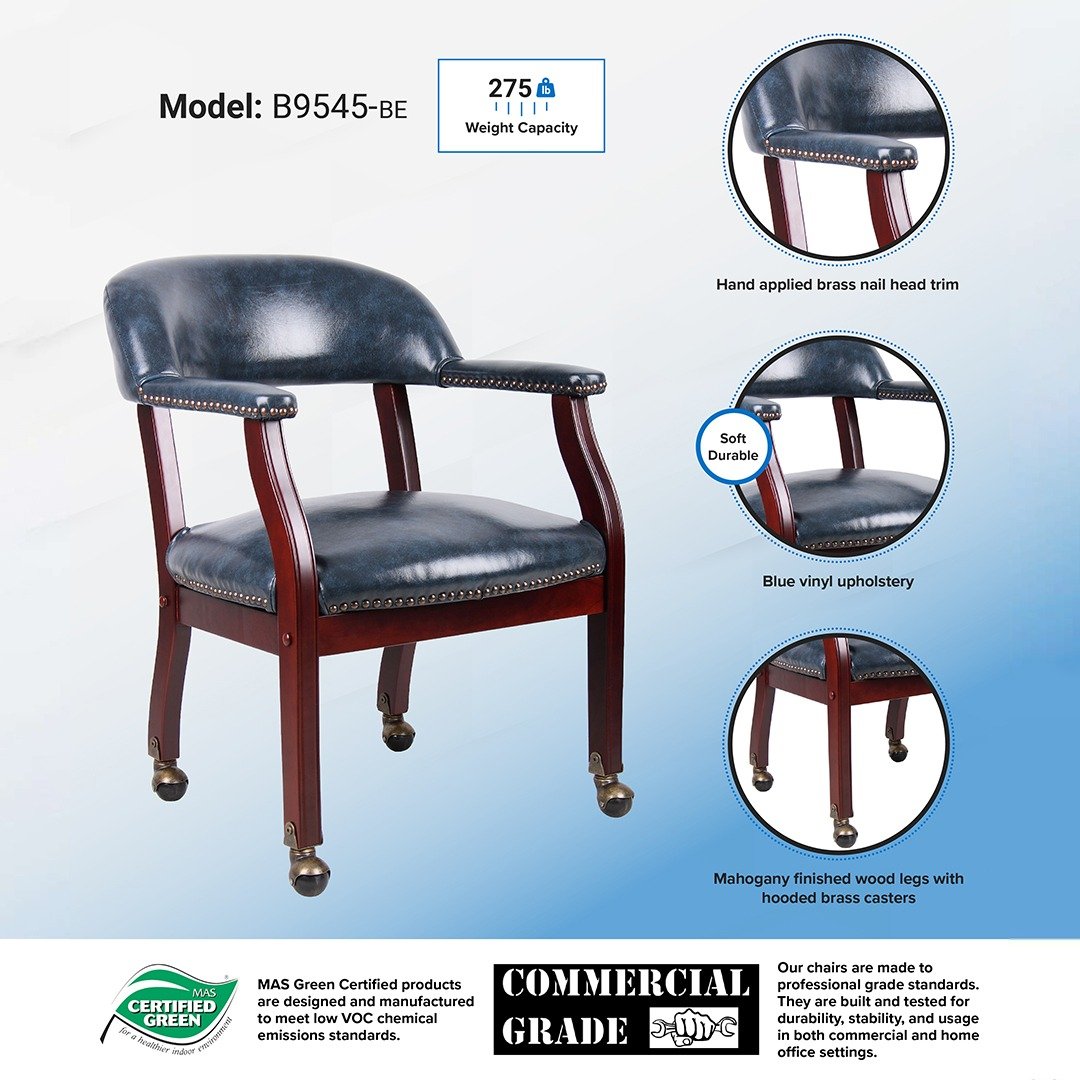 Boss Captain's guest, accent or dining chair in Blue Vinyl W/ Casters - Image 5