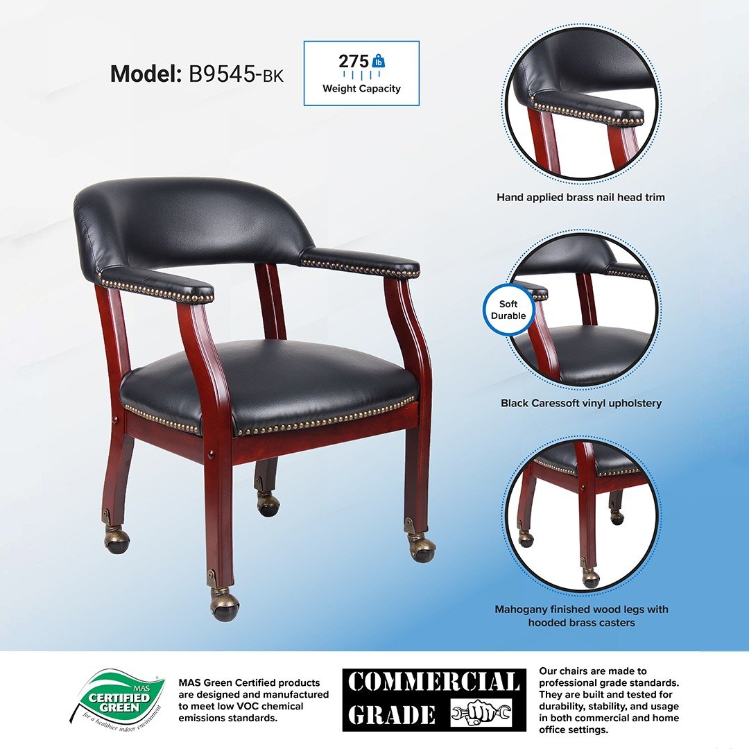 Boss Captain's guest, accent or dining chair in Black Vinyl W/ Casters - Image 7