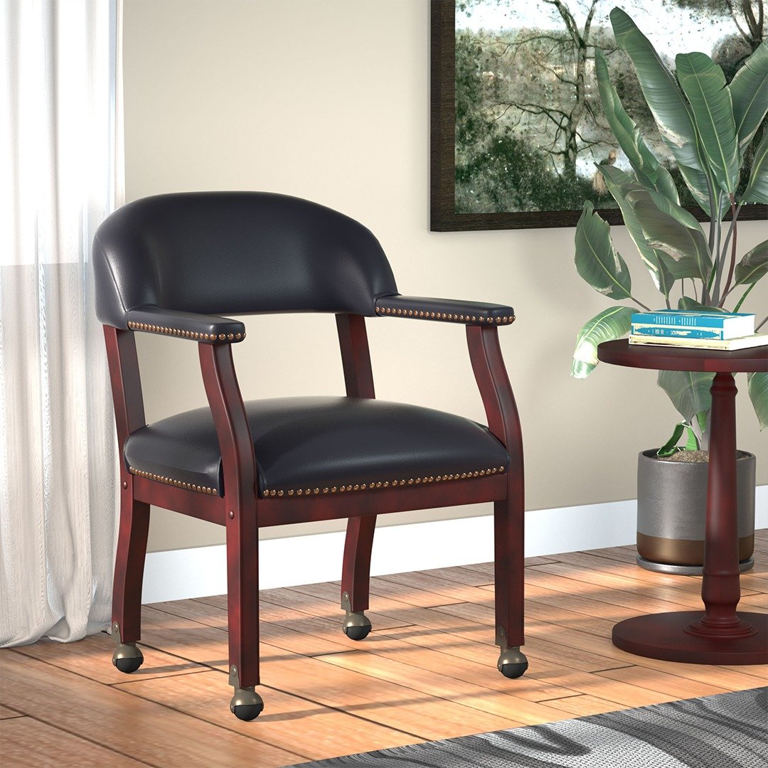 Boss Captain's guest, accent or dining chair in Black Vinyl W/ Casters - Image 6