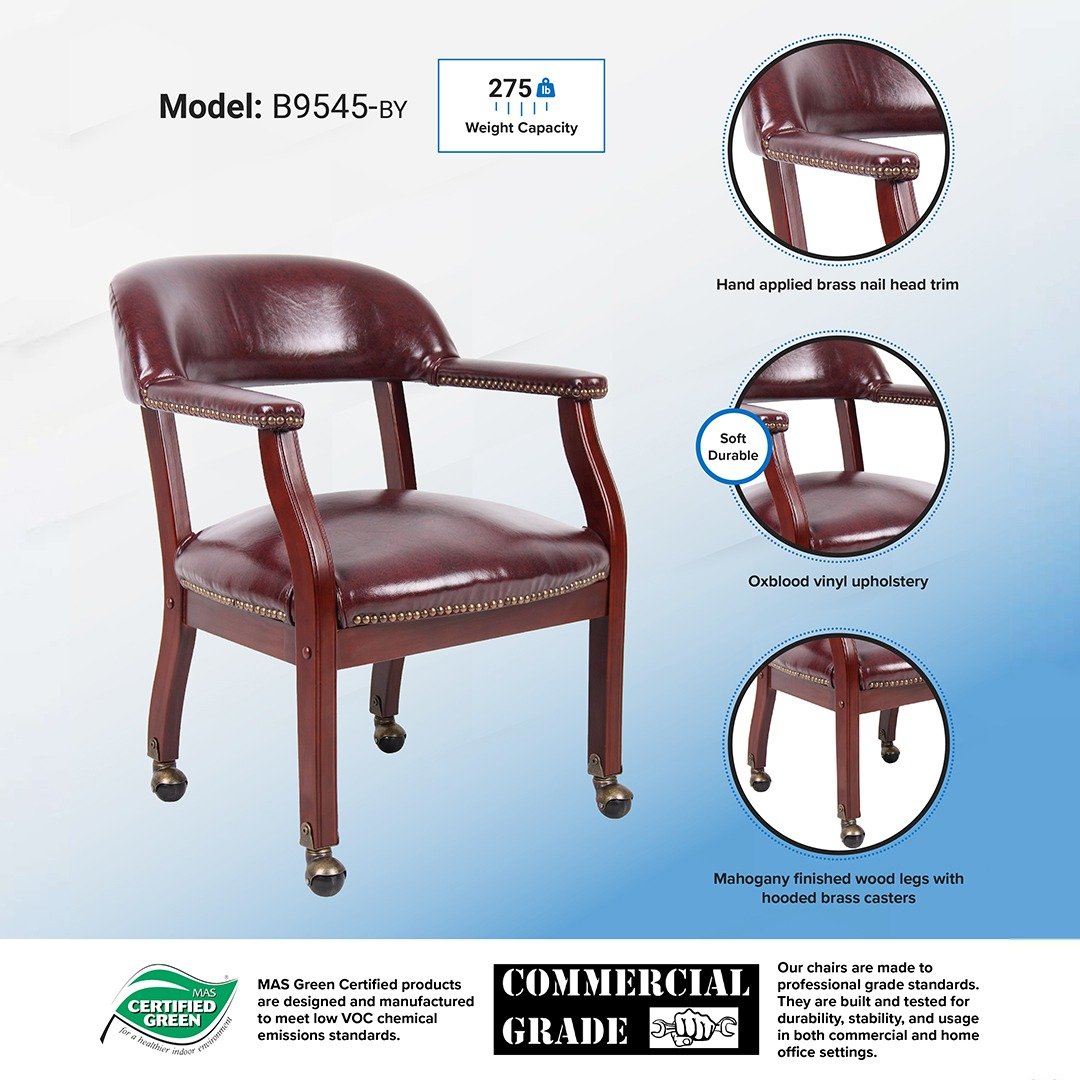 Boss Captain's guest, accent or dining chair in Burgundy Vinyl <br>W/ Casters - Image 6