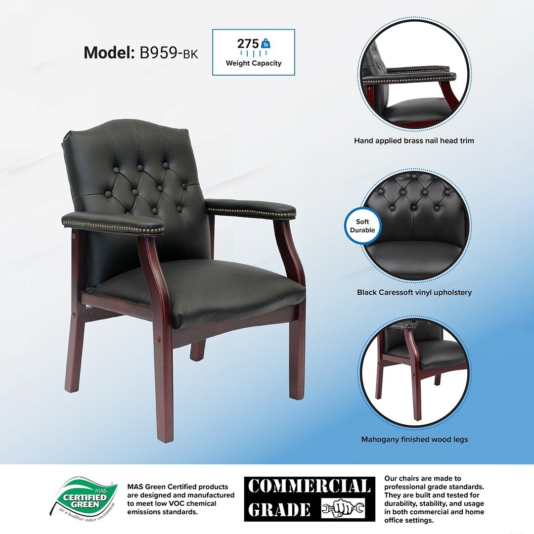 Boss Traditional Black Caressoft guest, accent or dining chair W/ Mahogany Finish - Image 7