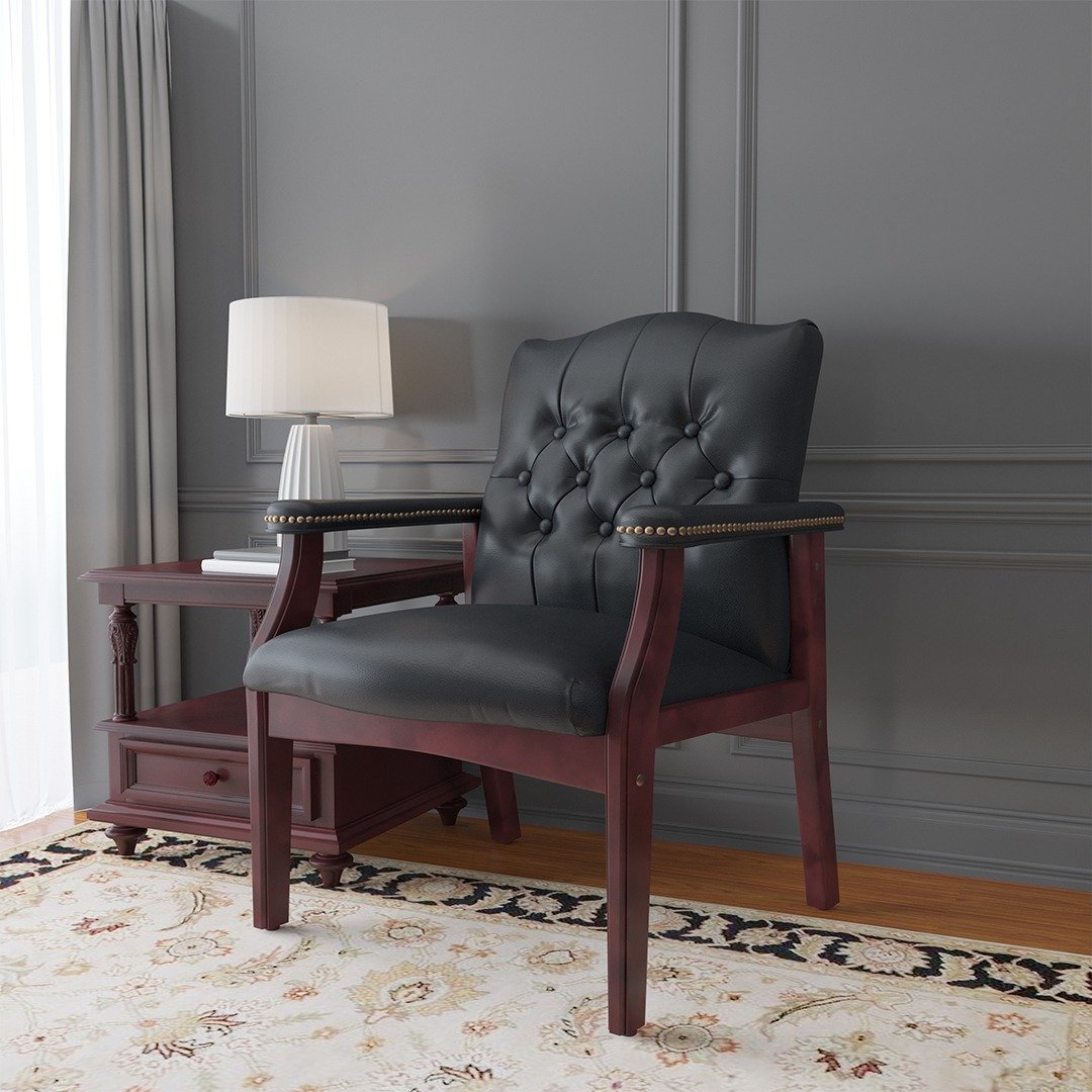 Boss Traditional Black Caressoft guest, accent or dining chair W/ Mahogany Finish - Image 6