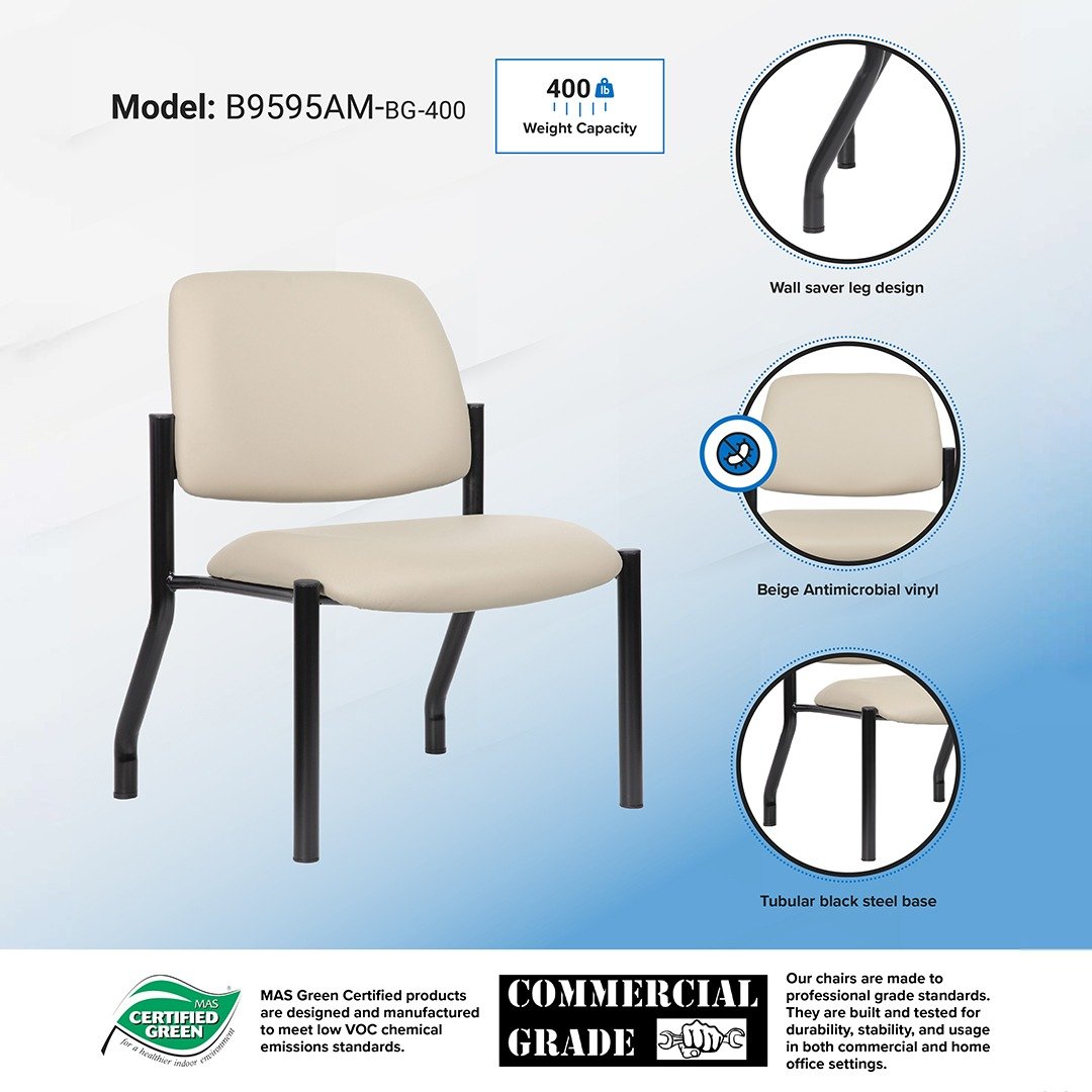 Boss Antimicrobial Armless Guest Chair, 400 lb. weight capacity - Image 4