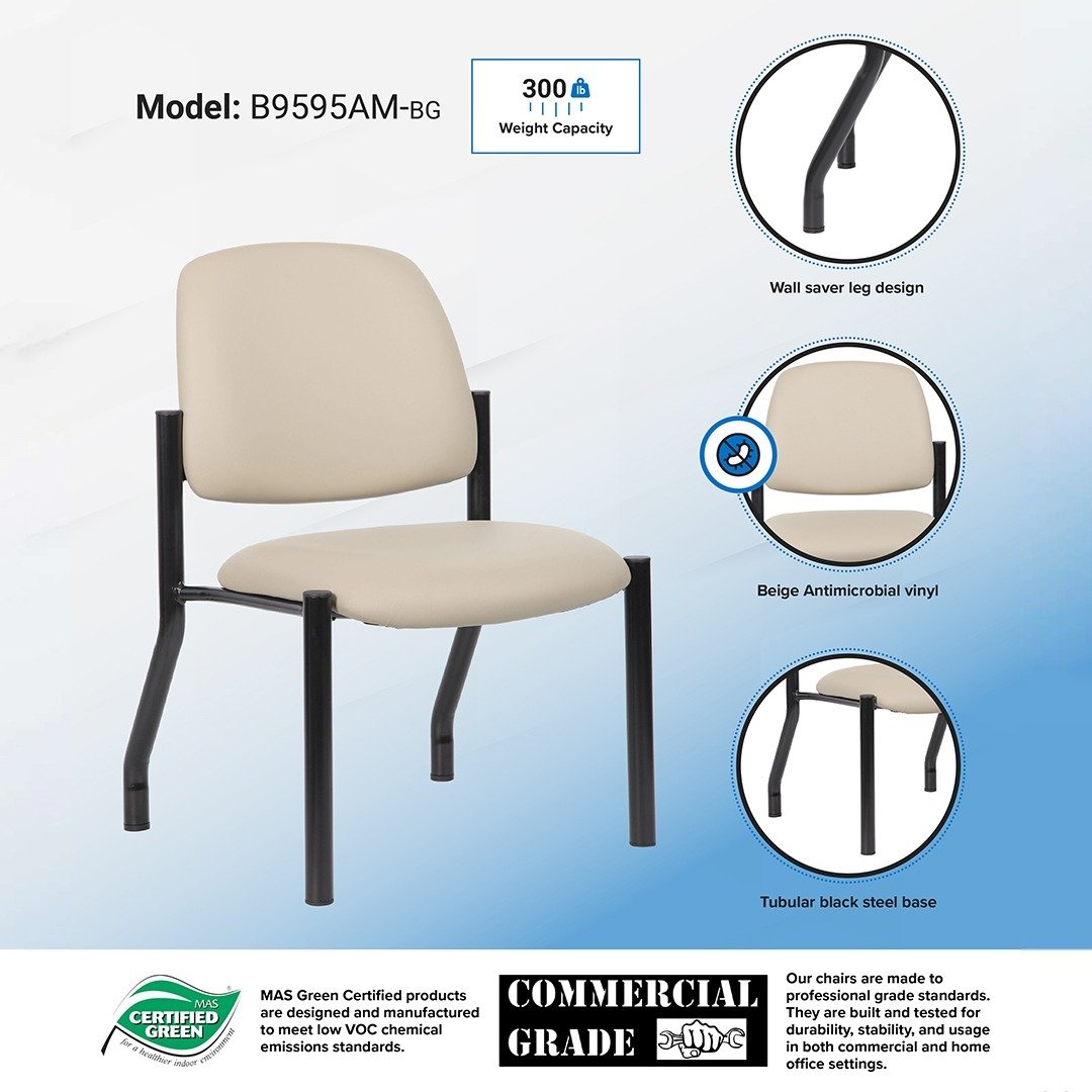 Boss Antimicrobial Armless Guest Chair, 300 lb. weight capacity - Image 4