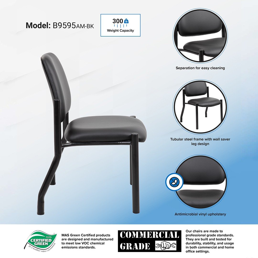 Boss Antimicrobial Armless Guest Chair, 300 lb. weight capacity - Image 4