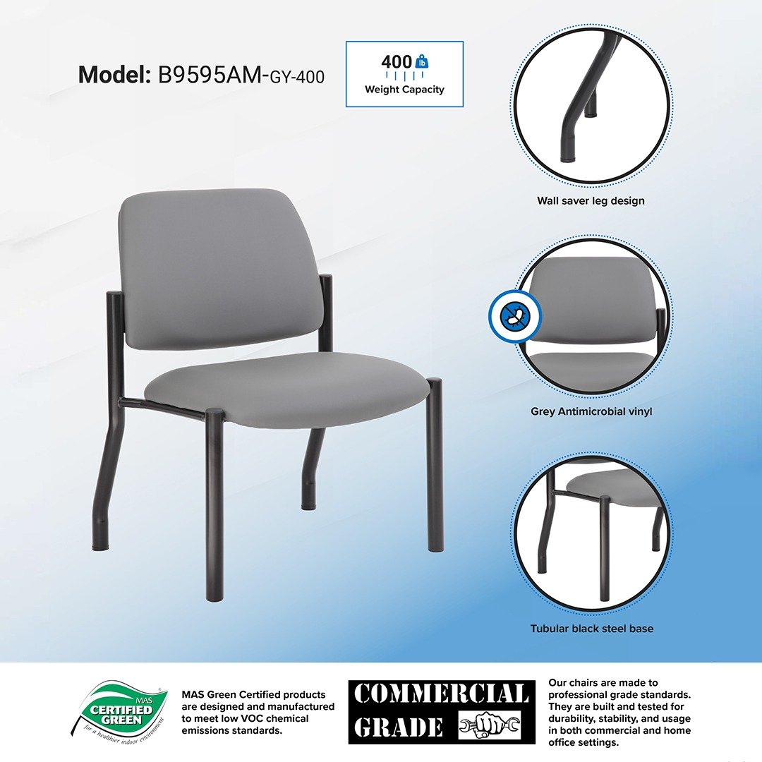 Boss Antimicrobial Armless Guest Chair, 400 lb. weight capacity - Image 3