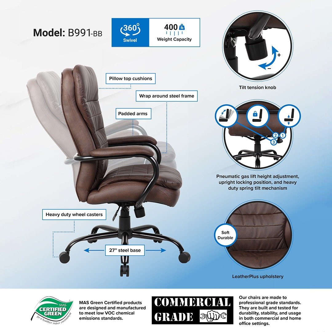 Boss Heavy Duty Double Plush LeatherPlus Chair - 400 Lbs. - Image 4