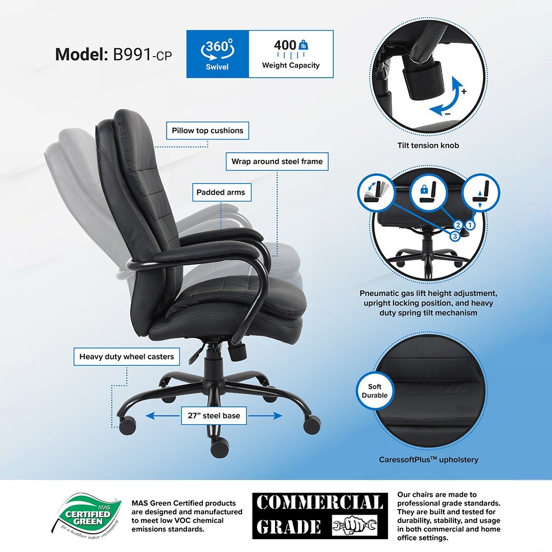 Boss Heavy Duty Double Plush CaressoftPlus Chair - 400 Lbs. - Image 7