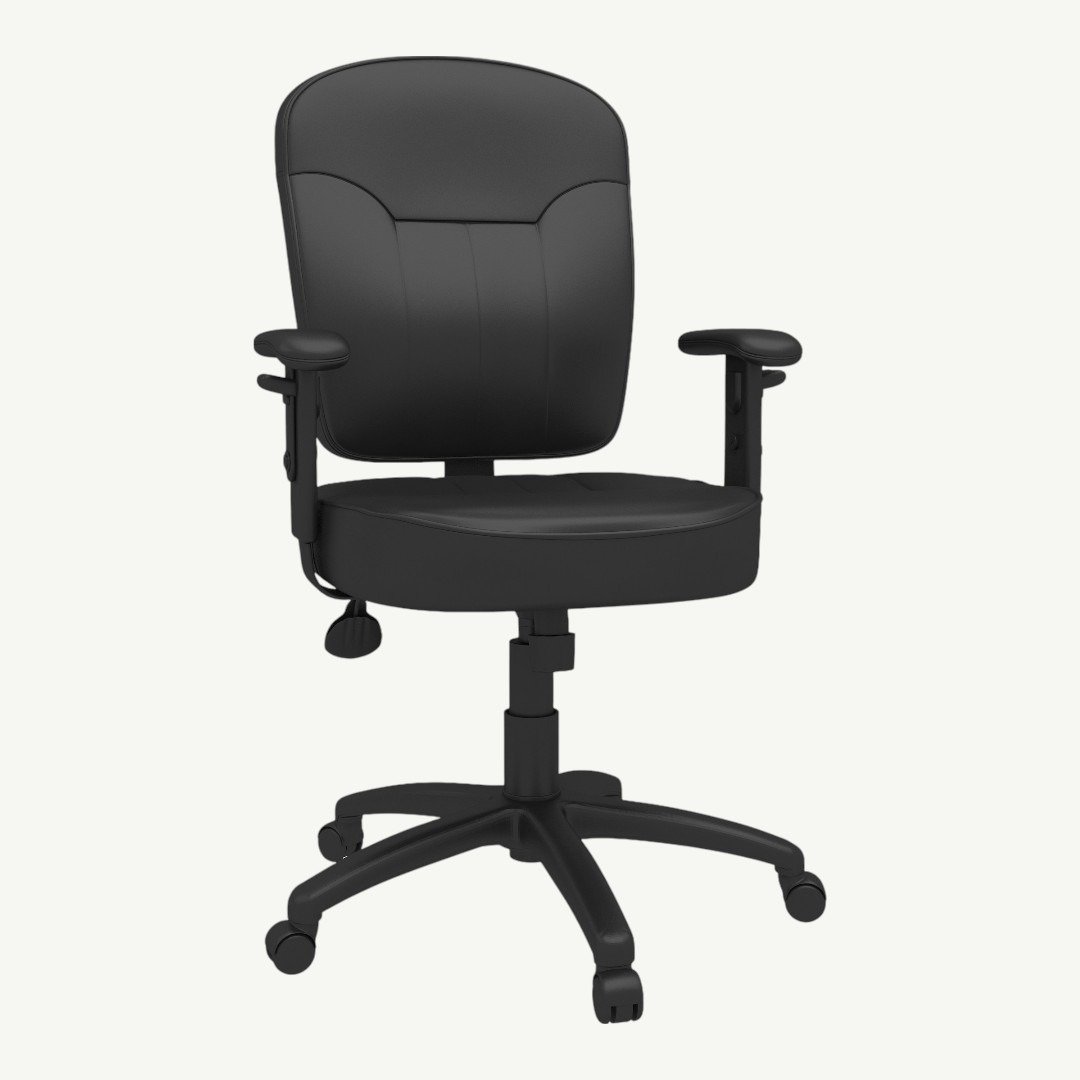 Boss Black Leather Task Chair W/ Adjustable Arms - Image 2