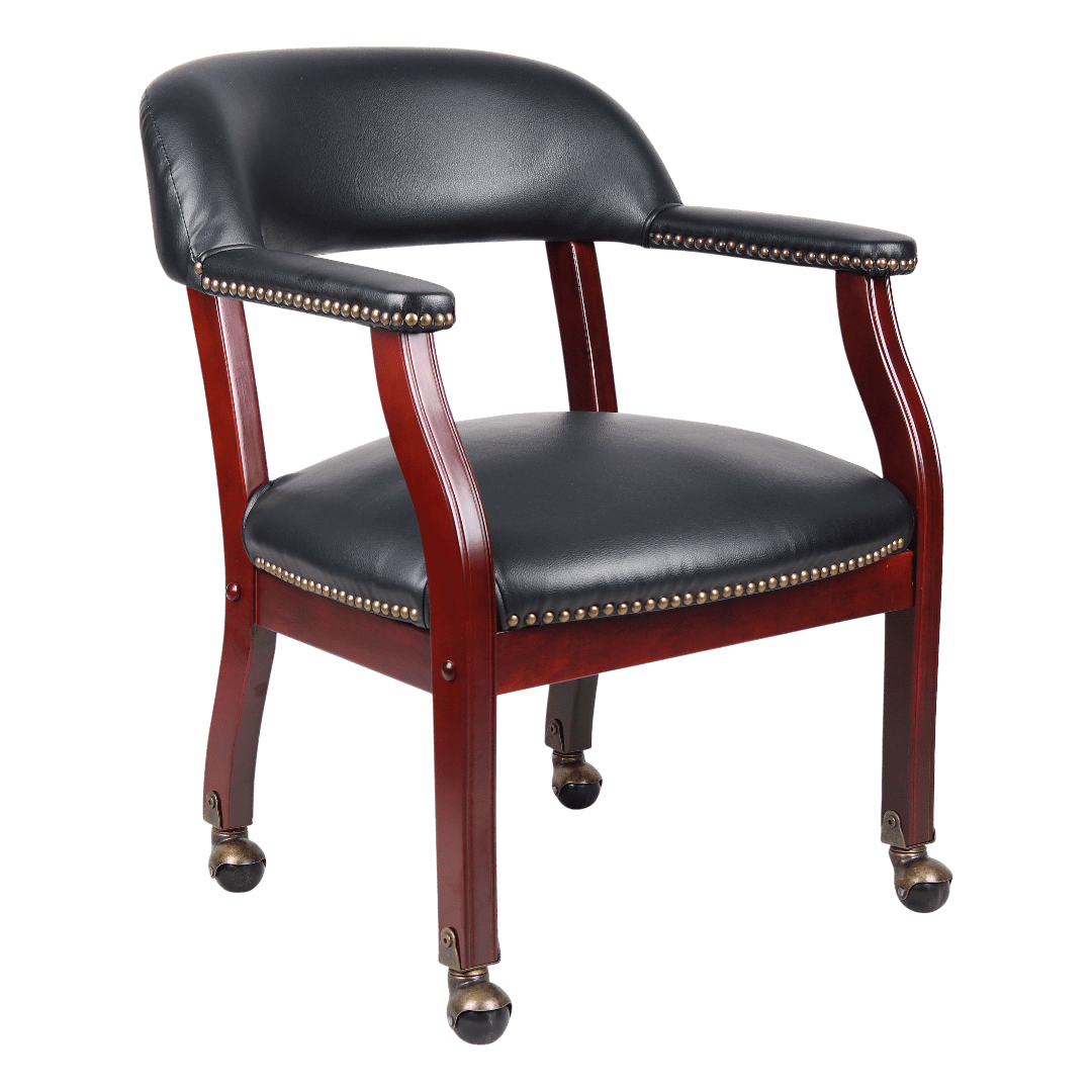 Boss Captain's guest, accent or dining chair in Black Vinyl W/ Casters