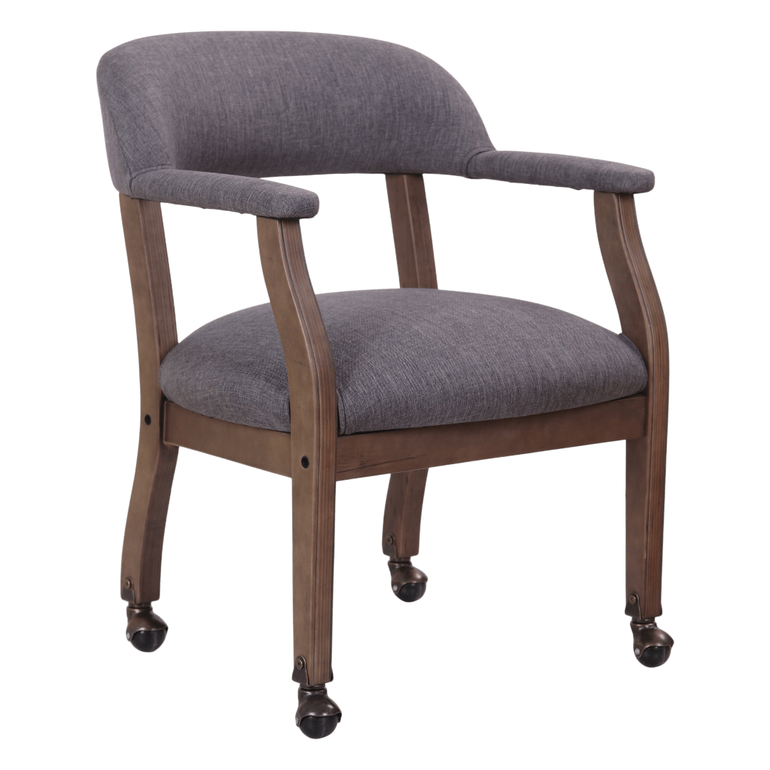 Boss Modern Captain's guest, accent or dining chair in Slate Grade Commercial Grade Linen With Casters