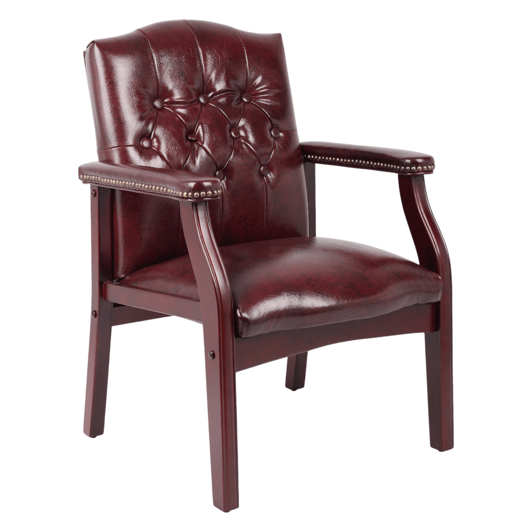 Boss Traditional Oxblood Vinyl guest, accent or dining chair W/ Mahogany Finish