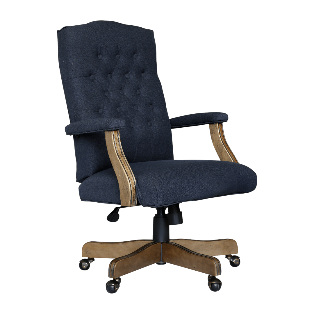 BOSS Executive Navy Commercial Grade Linen Chair With Driftwood Finish Frame