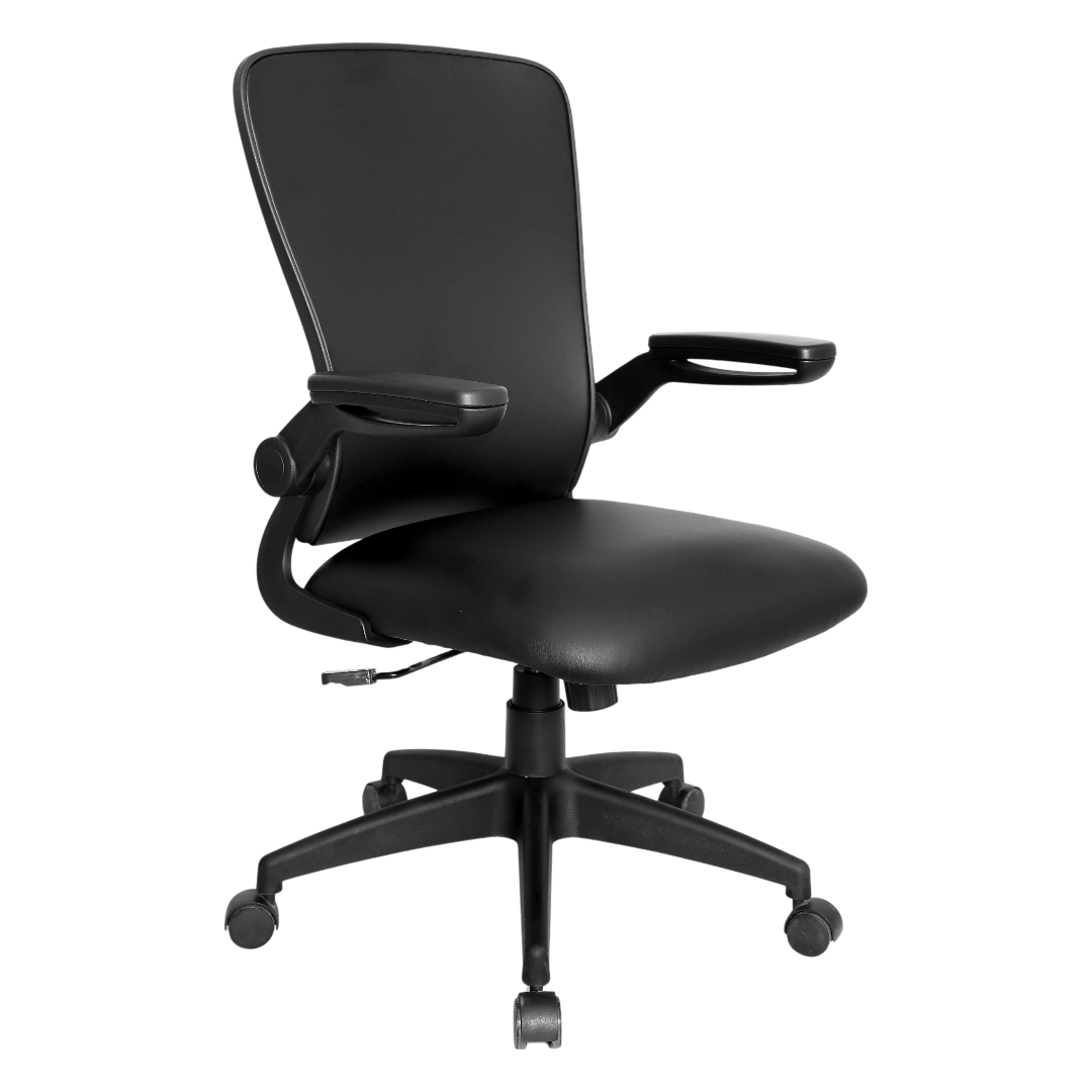 Boss Black Mesh, Flip Arm, Task Chair, Antimicrobial Vinyl, Black Frame