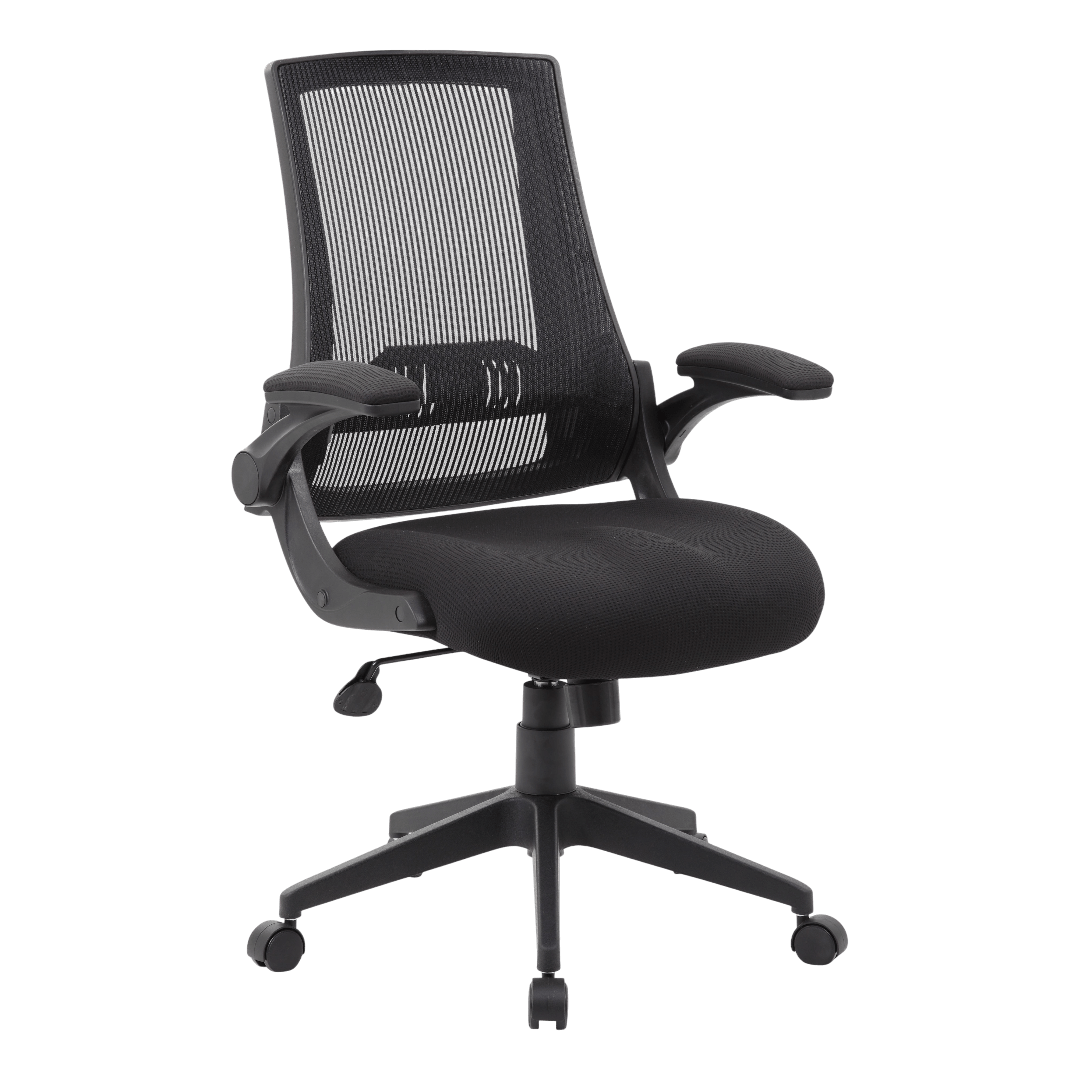 Boss Black Mesh Flip Arm Chair