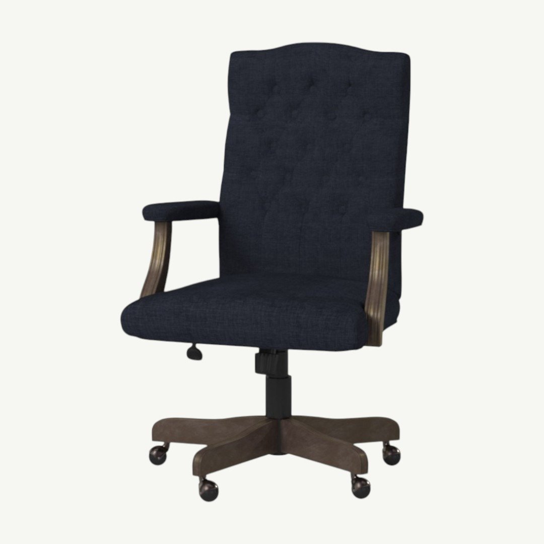 BOSS Executive Navy Commercial Grade Linen Chair With Driftwood Finish Frame - Image 2