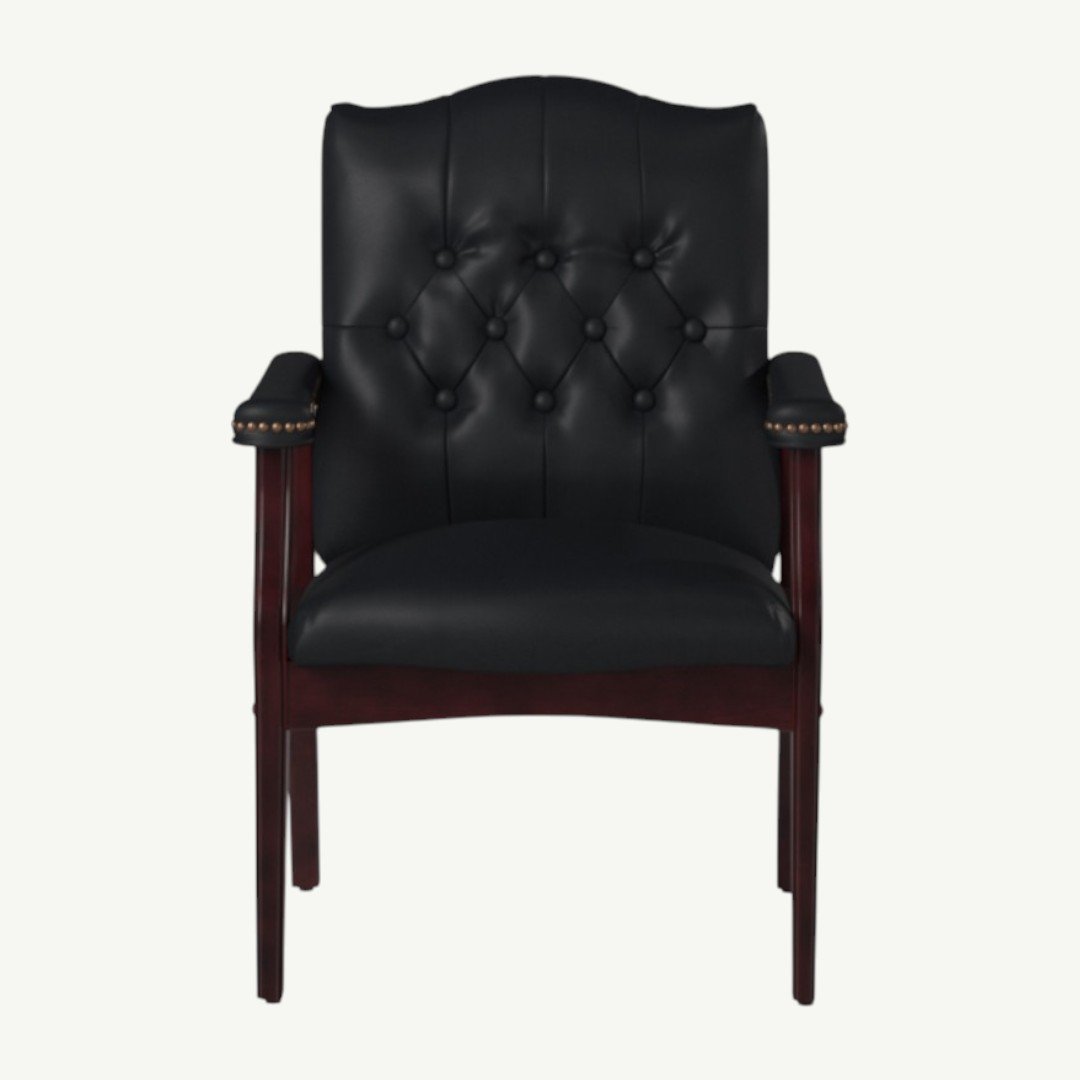 Boss Traditional Black Caressoft guest, accent or dining chair W/ Mahogany Finish - Image 2